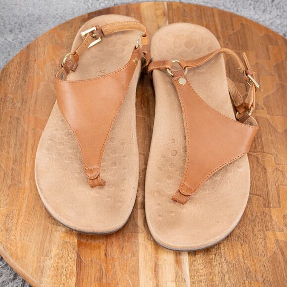Vionic Womens Shoes Kirra Sandals Sz 8 Cognac Brown Leather Comfort Breathable - Picture 2 of 6